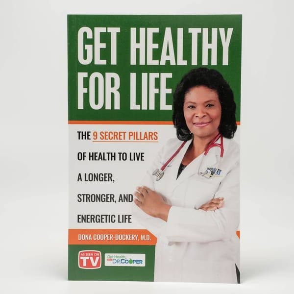 Book cover for "Get Healthy for Life" by Dona Cooper-Dockery, M.D., featuring her portrait.